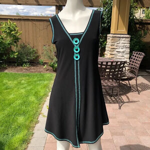 Joseph Ribkoff Casual Sleeveless V Neck Polyester Dress Black w Blue Sz 6 NWT